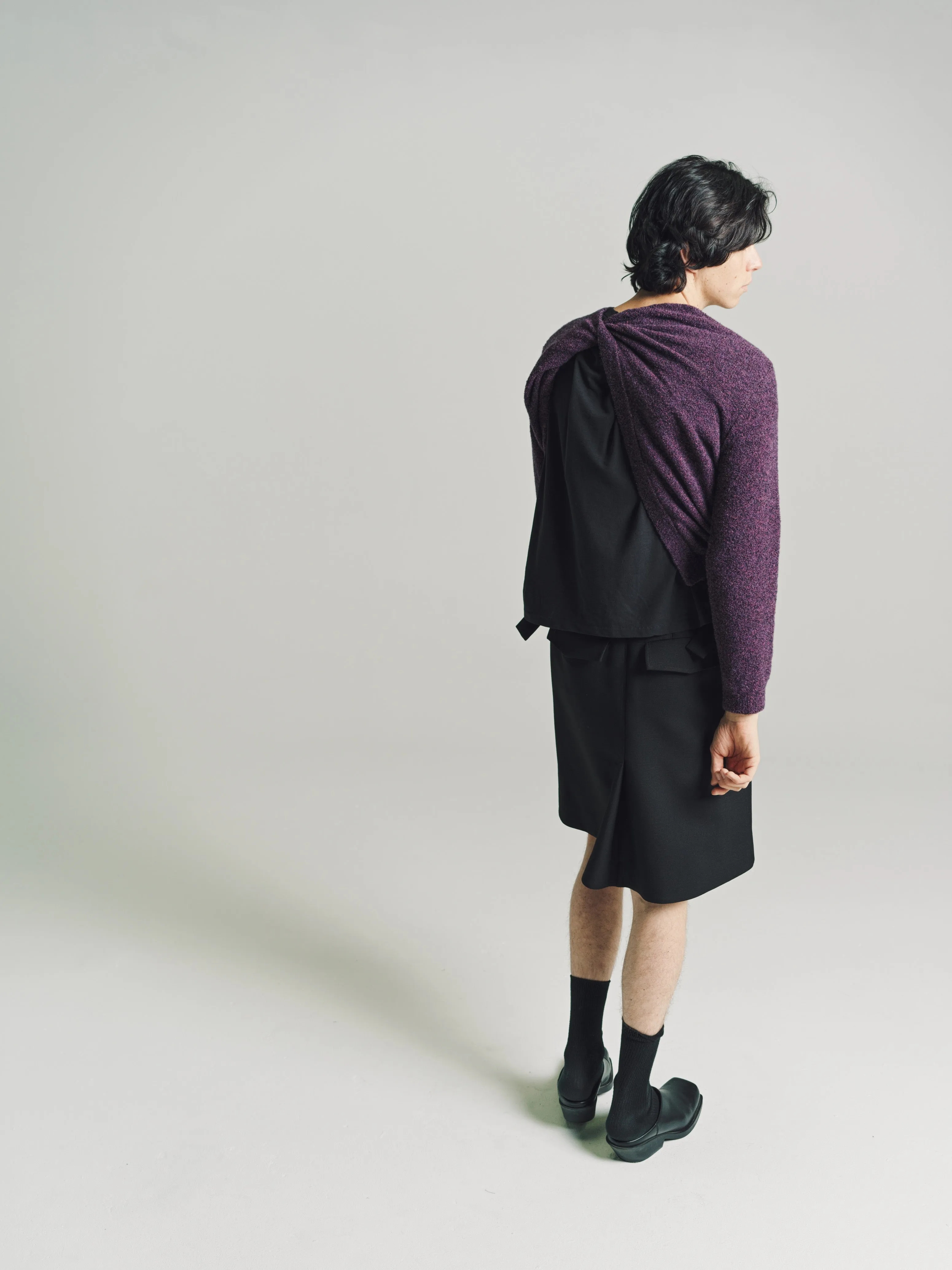 Aubergine Melange Wool Prender Knotted Crewneck