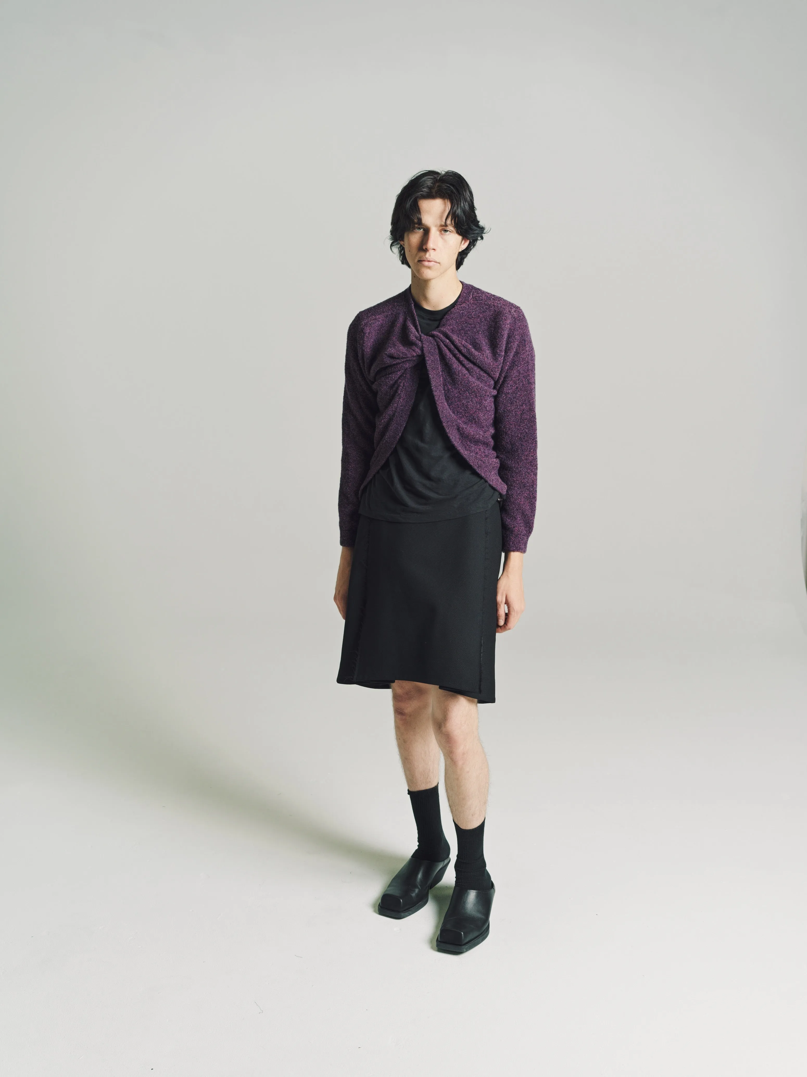 Aubergine Melange Wool Prender Knotted Crewneck