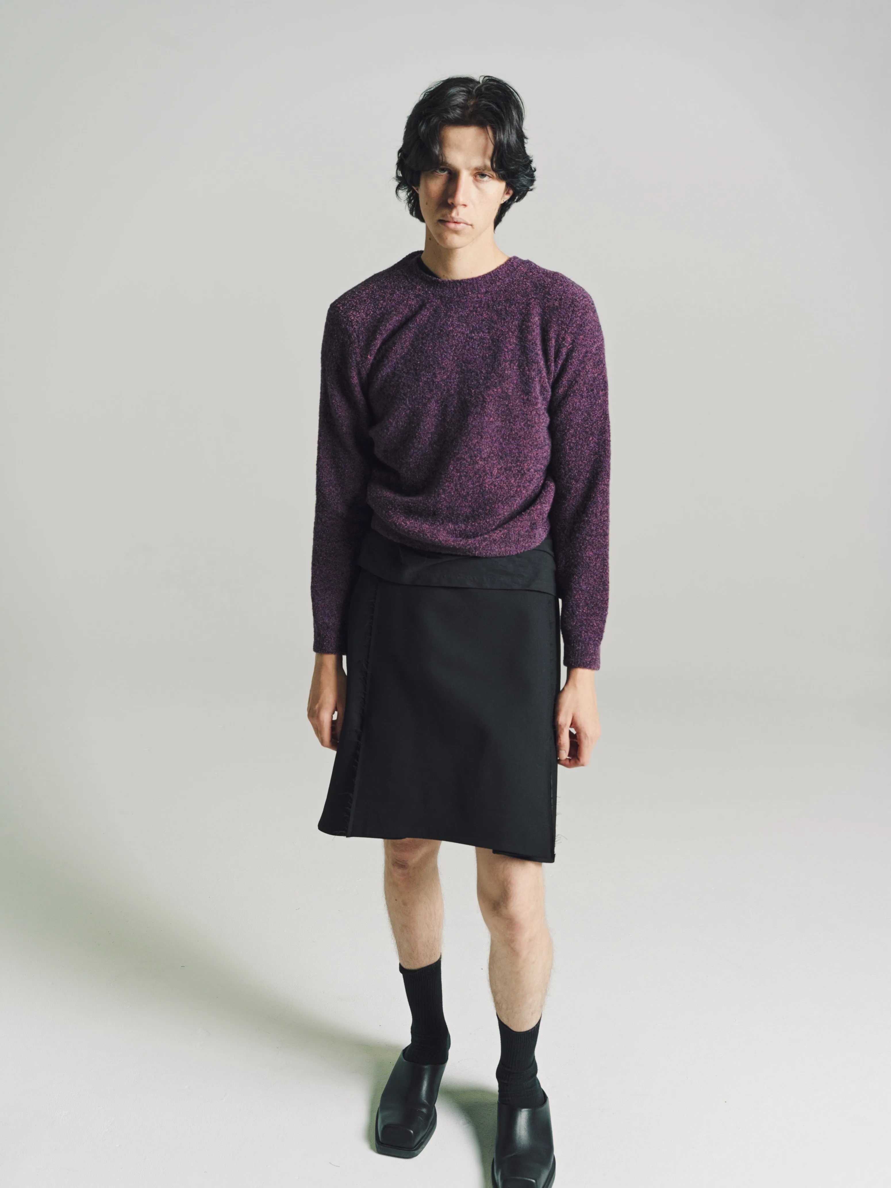 Aubergine Melange Wool Prender Knotted Crewneck