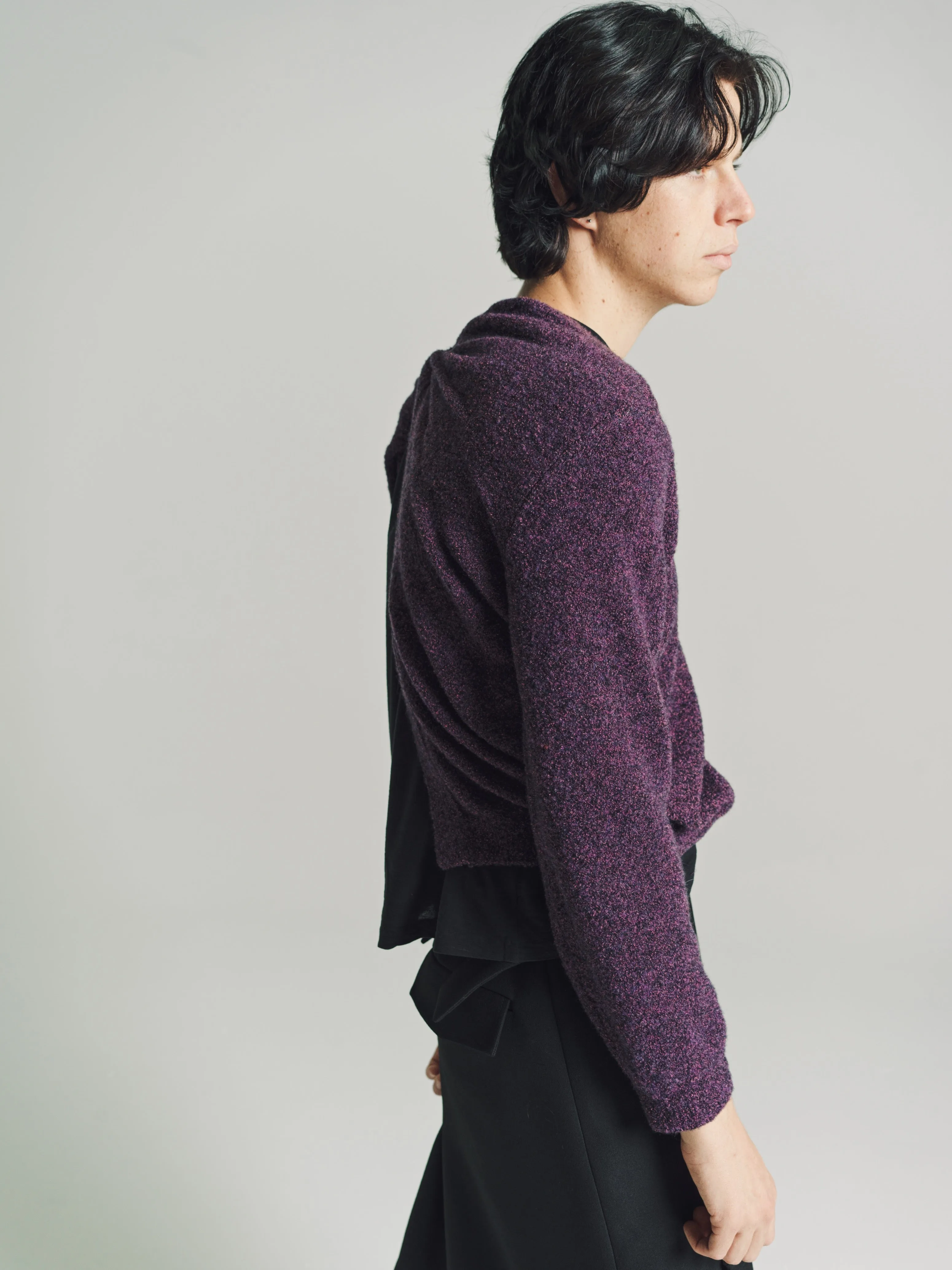 Aubergine Melange Wool Prender Knotted Crewneck