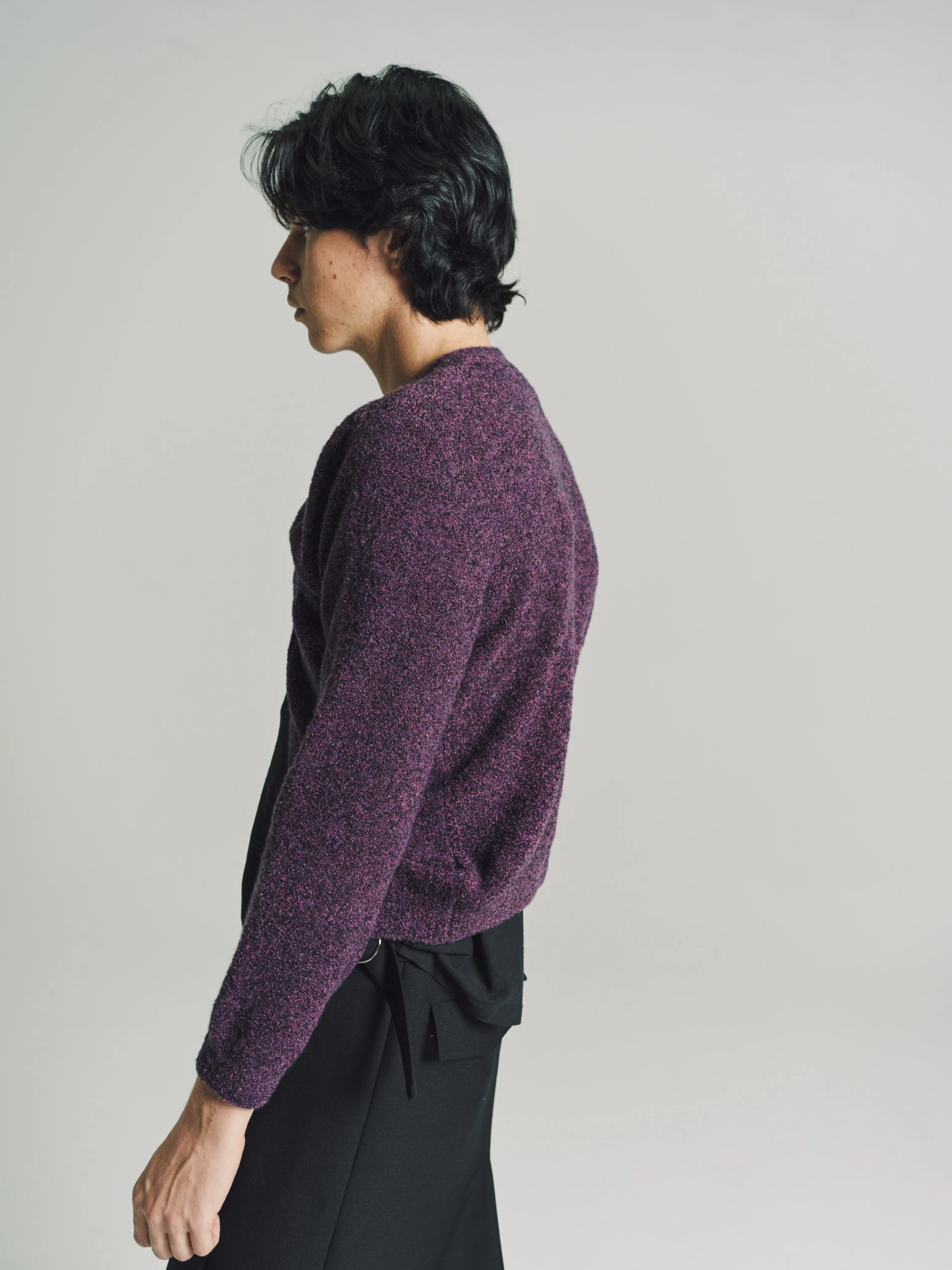 Aubergine Melange Wool Prender Knotted Crewneck