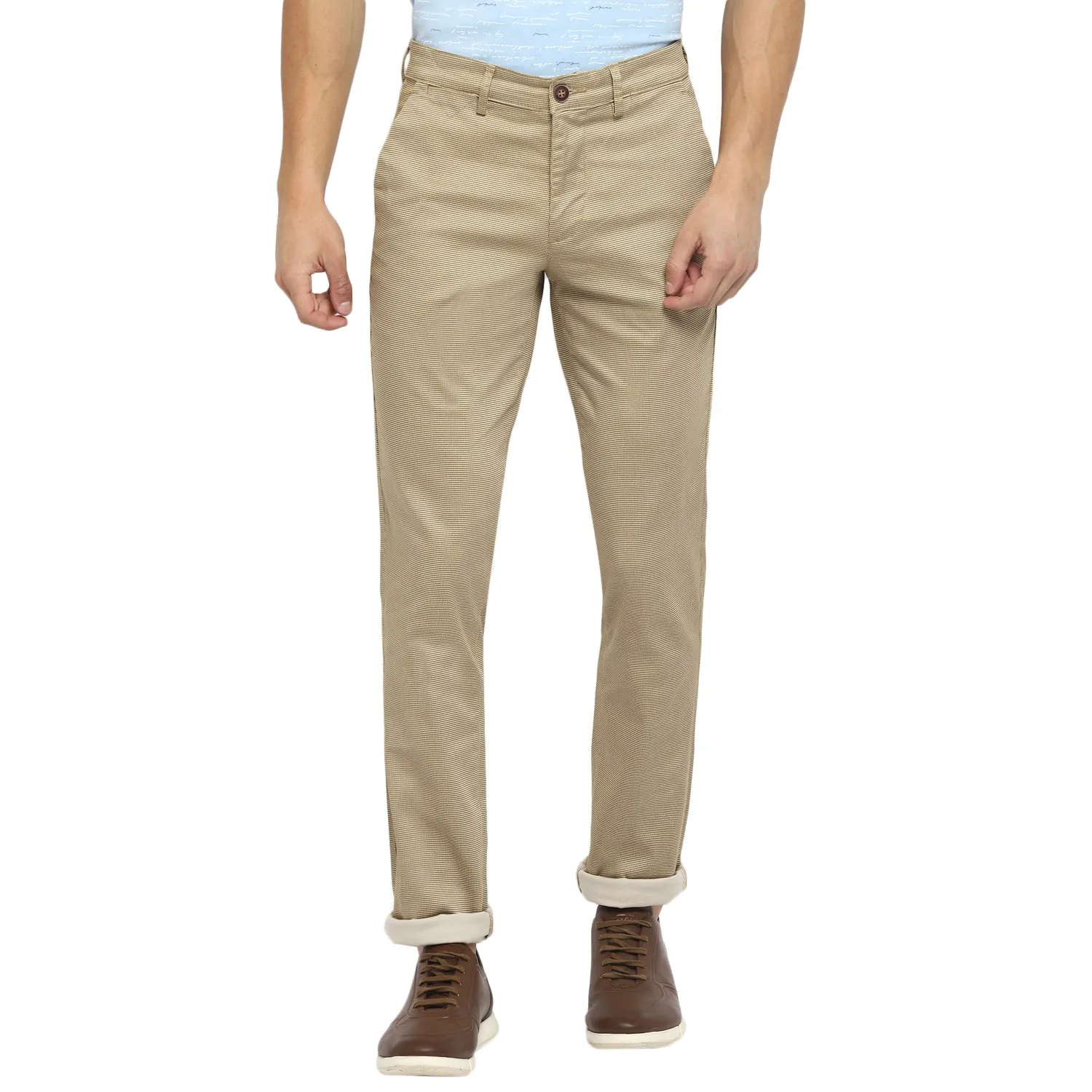 Beige Ultra Slim Fit Self Design Trouser