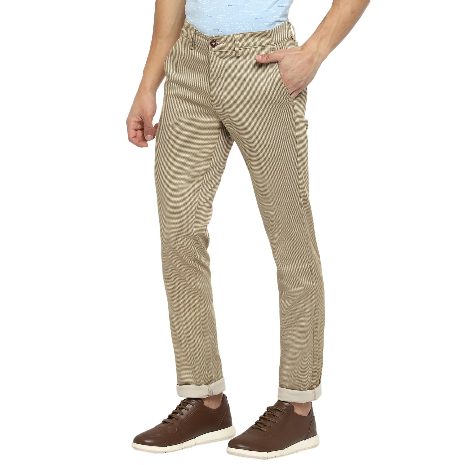 Beige Ultra Slim Fit Self Design Trouser