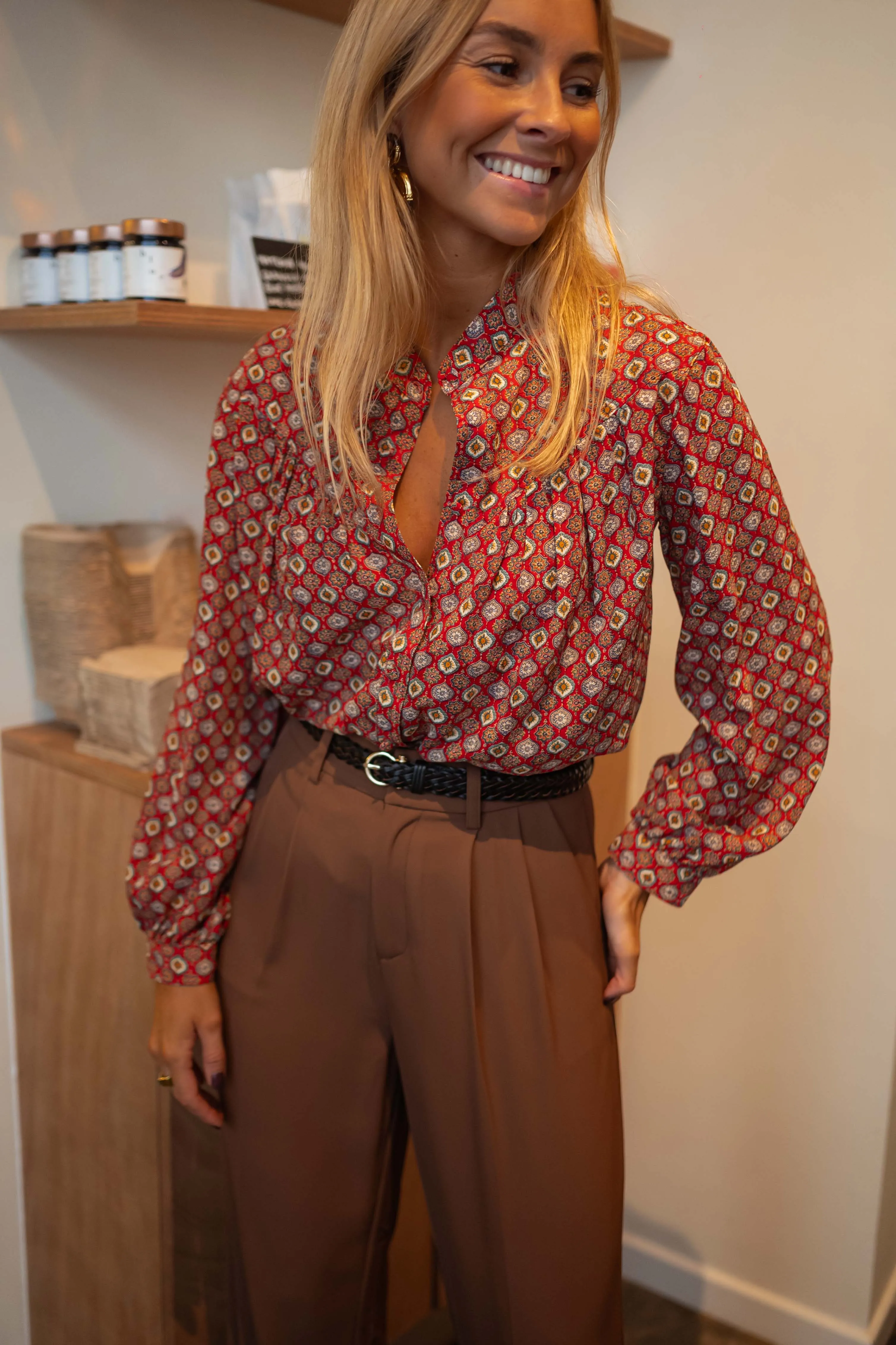 Blouse Morena - rouge à motifs