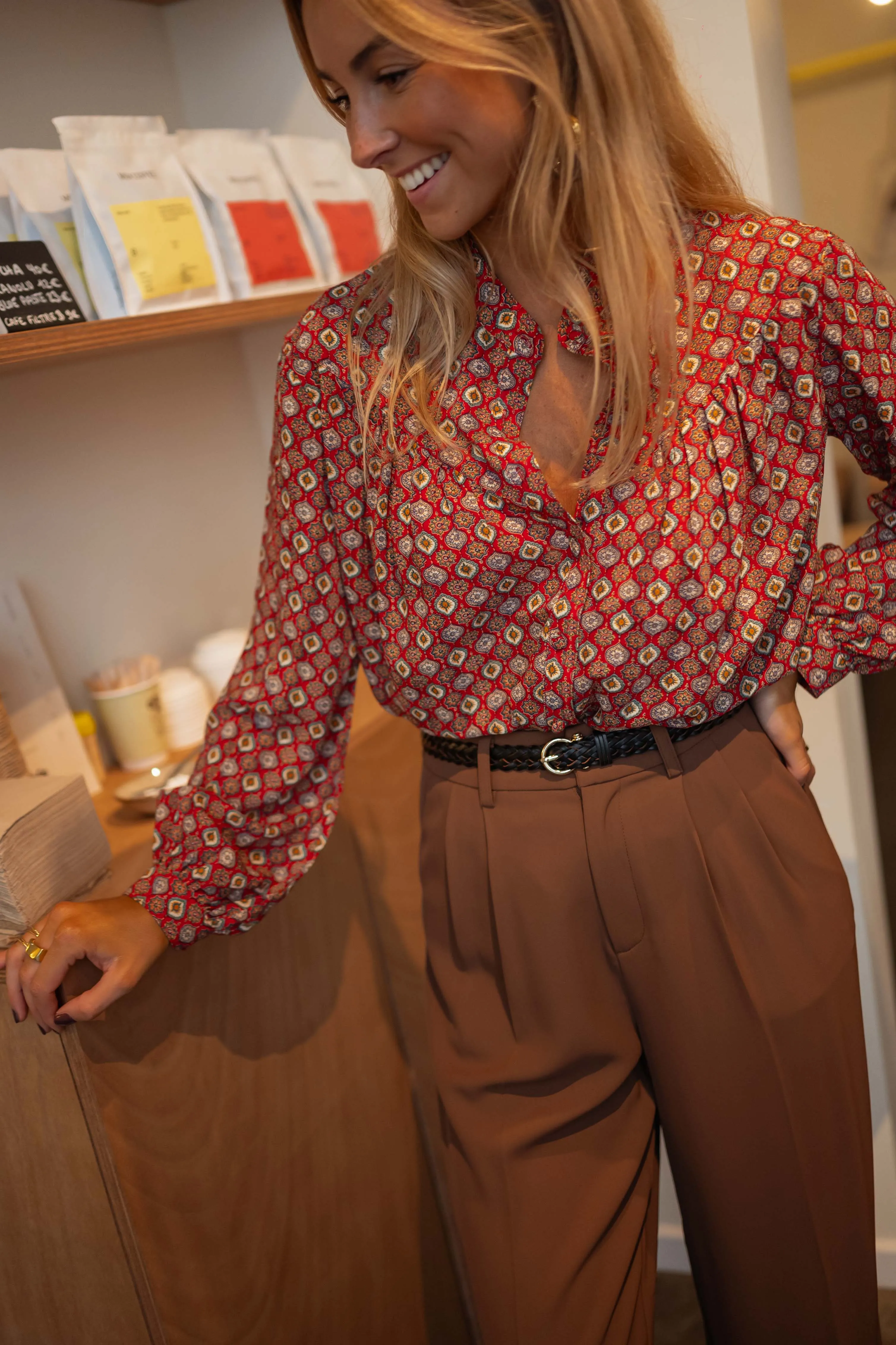 Blouse Morena - rouge à motifs