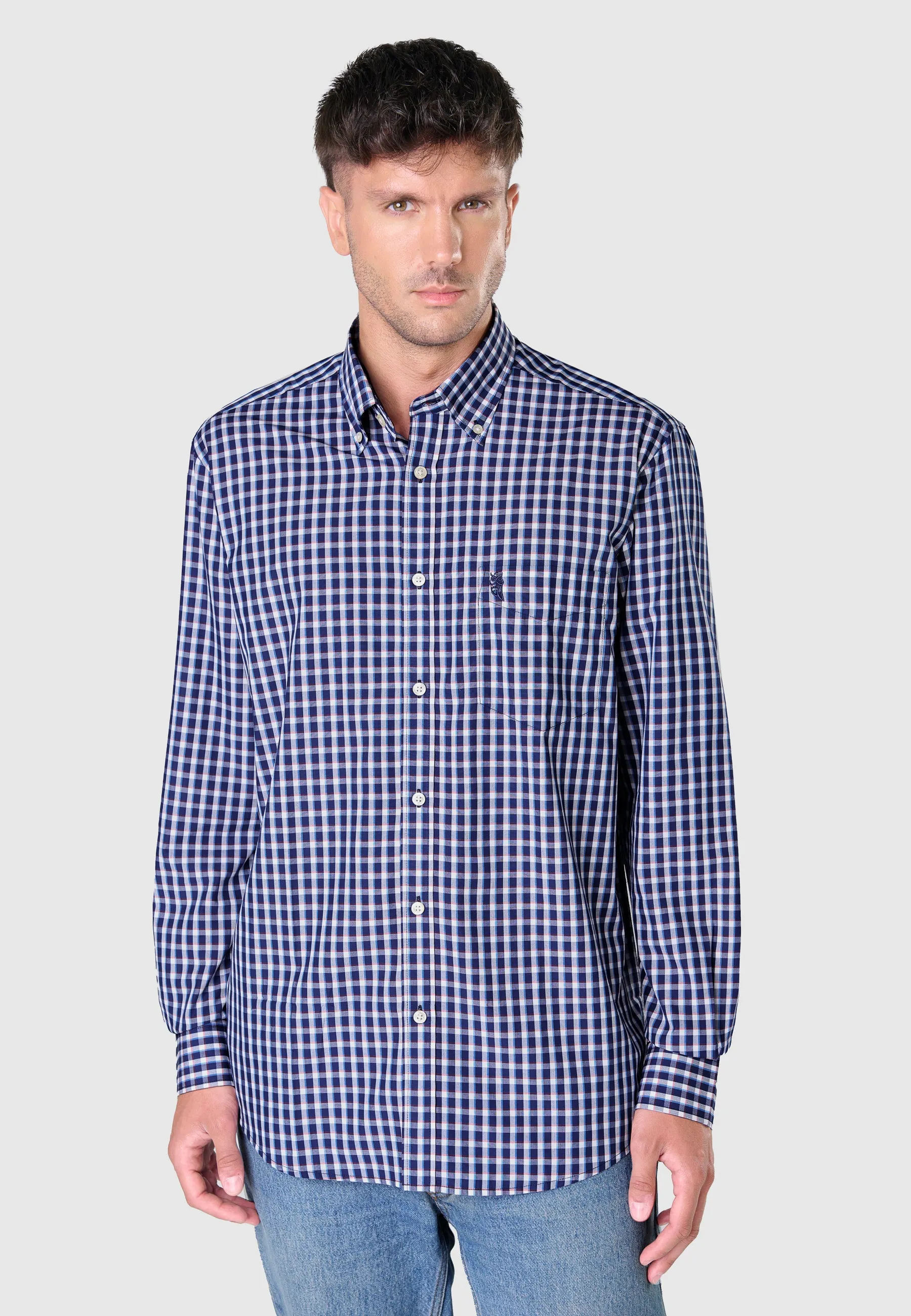 Camisa Hombre Manga Larga Popelín Cuadros con Bolsillo Easy Iron Extrasuave - Azul 0309_38