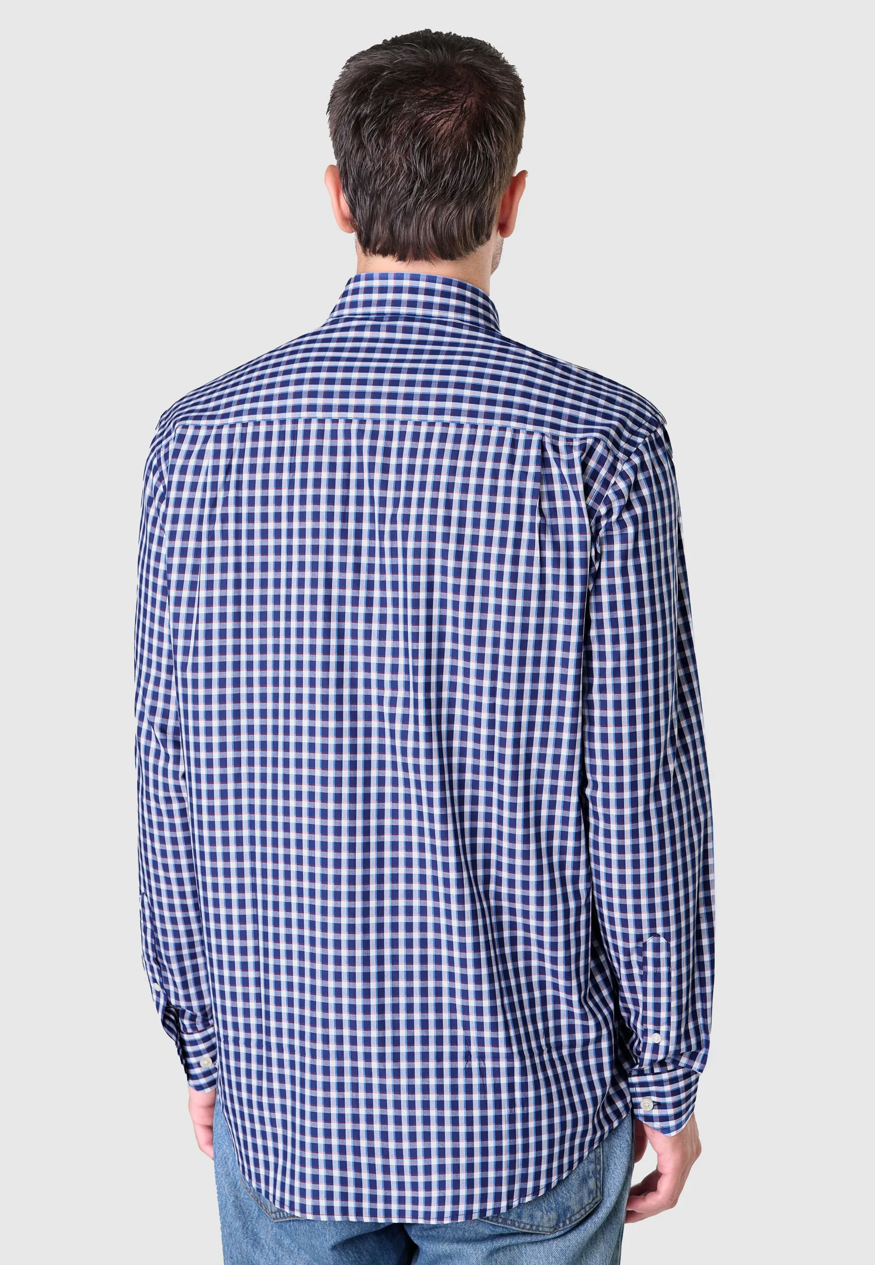 Camisa Hombre Manga Larga Popelín Cuadros con Bolsillo Easy Iron Extrasuave - Azul 0309_38