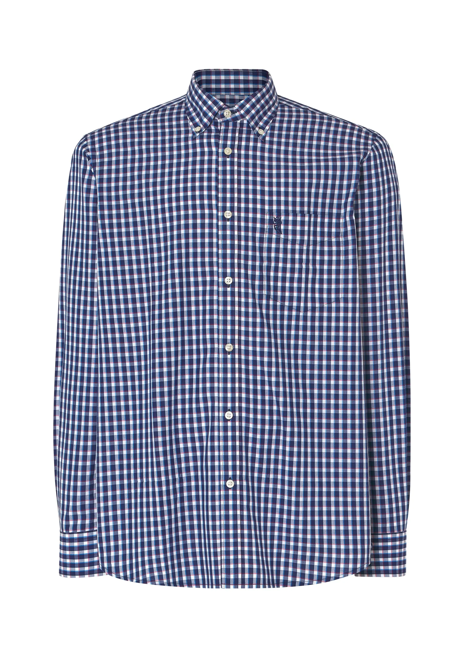 Camisa Hombre Manga Larga Popelín Cuadros con Bolsillo Easy Iron Extrasuave - Azul 0309_38