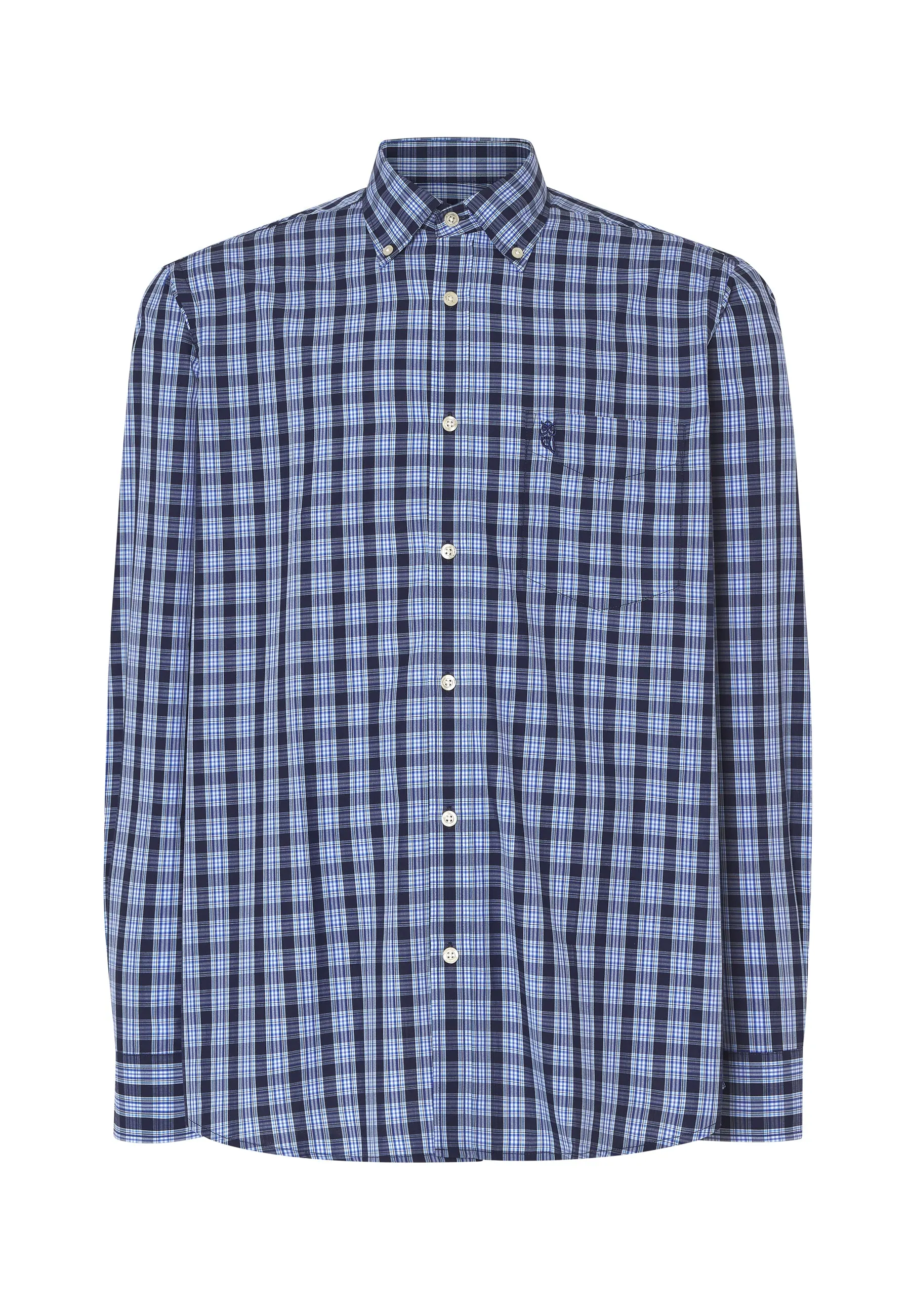 Camisa Hombre Manga Larga Popelín Cuadros con Bolsillo Easy Iron Extrasuave - Azul 0310_39