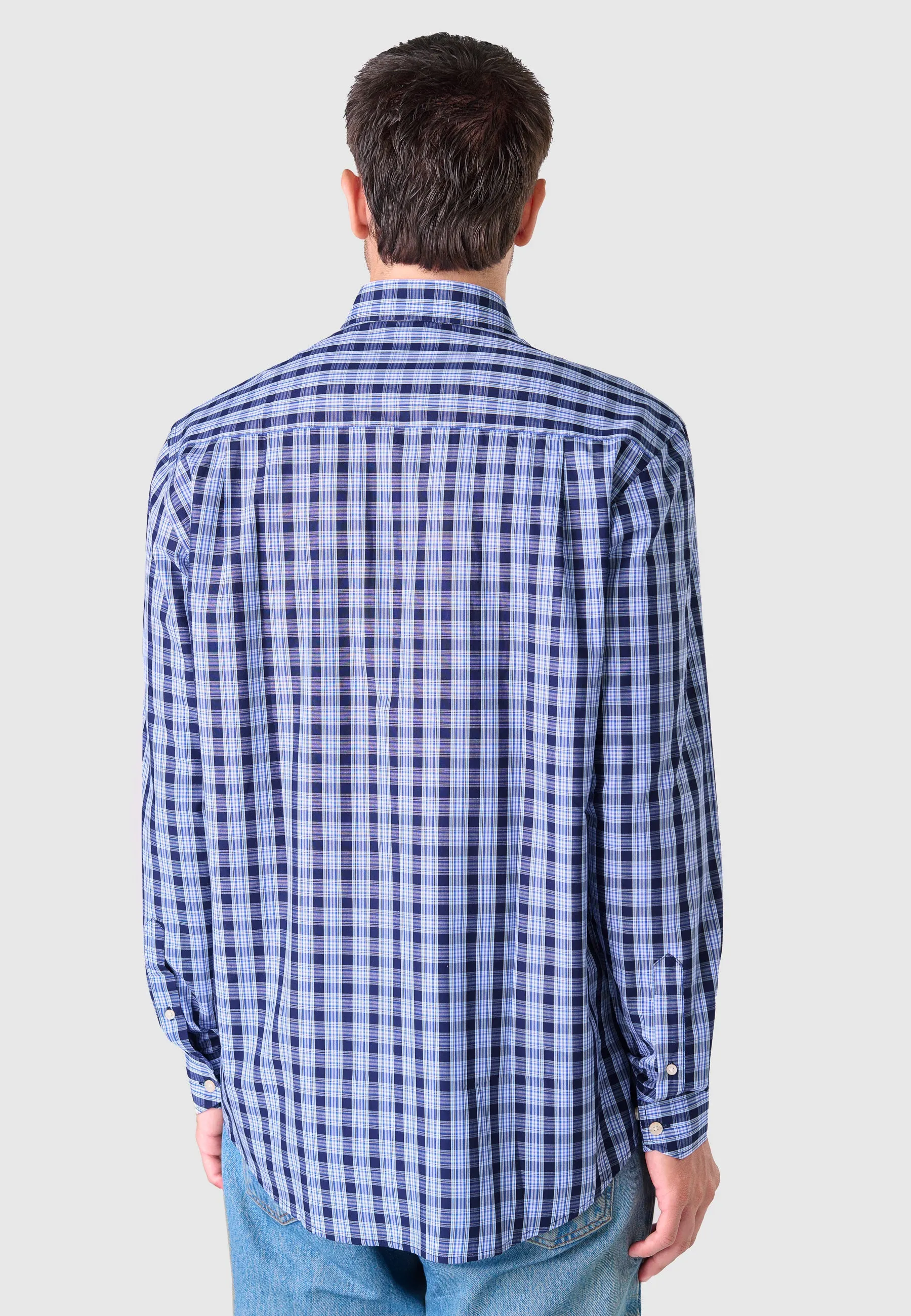 Camisa Hombre Manga Larga Popelín Cuadros con Bolsillo Easy Iron Extrasuave - Azul 0310_39