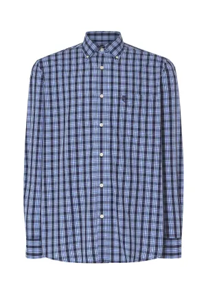 Camisa Hombre Manga Larga Popelín Cuadros con Bolsillo Easy Iron Extrasuave - Azul 0310_39