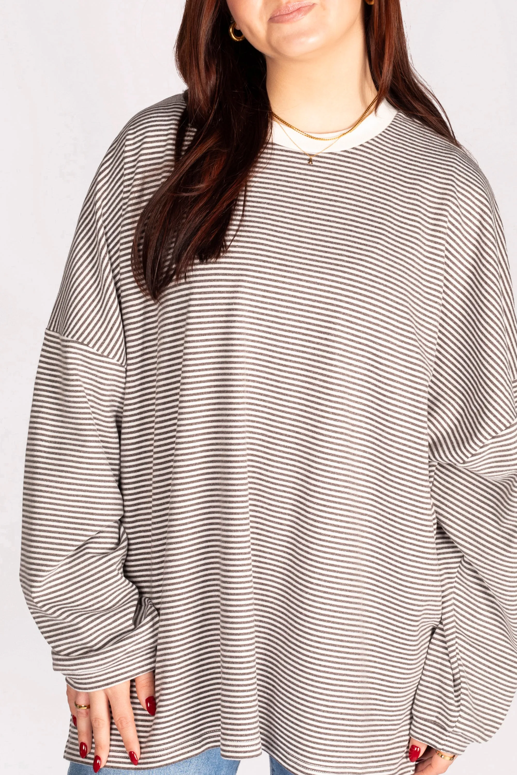 Charcoal Striped Oversized Tee