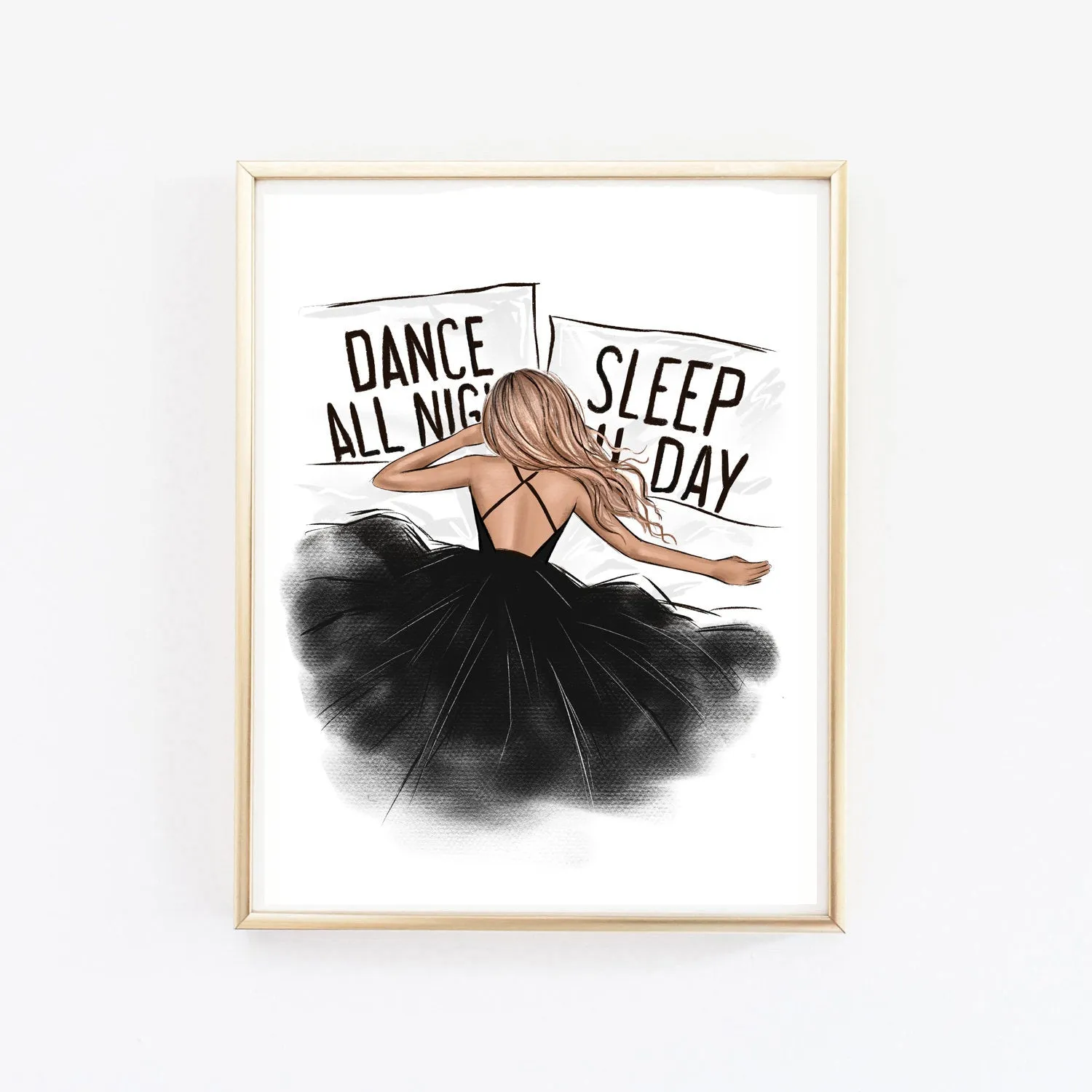 Dance all night sleep all day art print fashion illustration