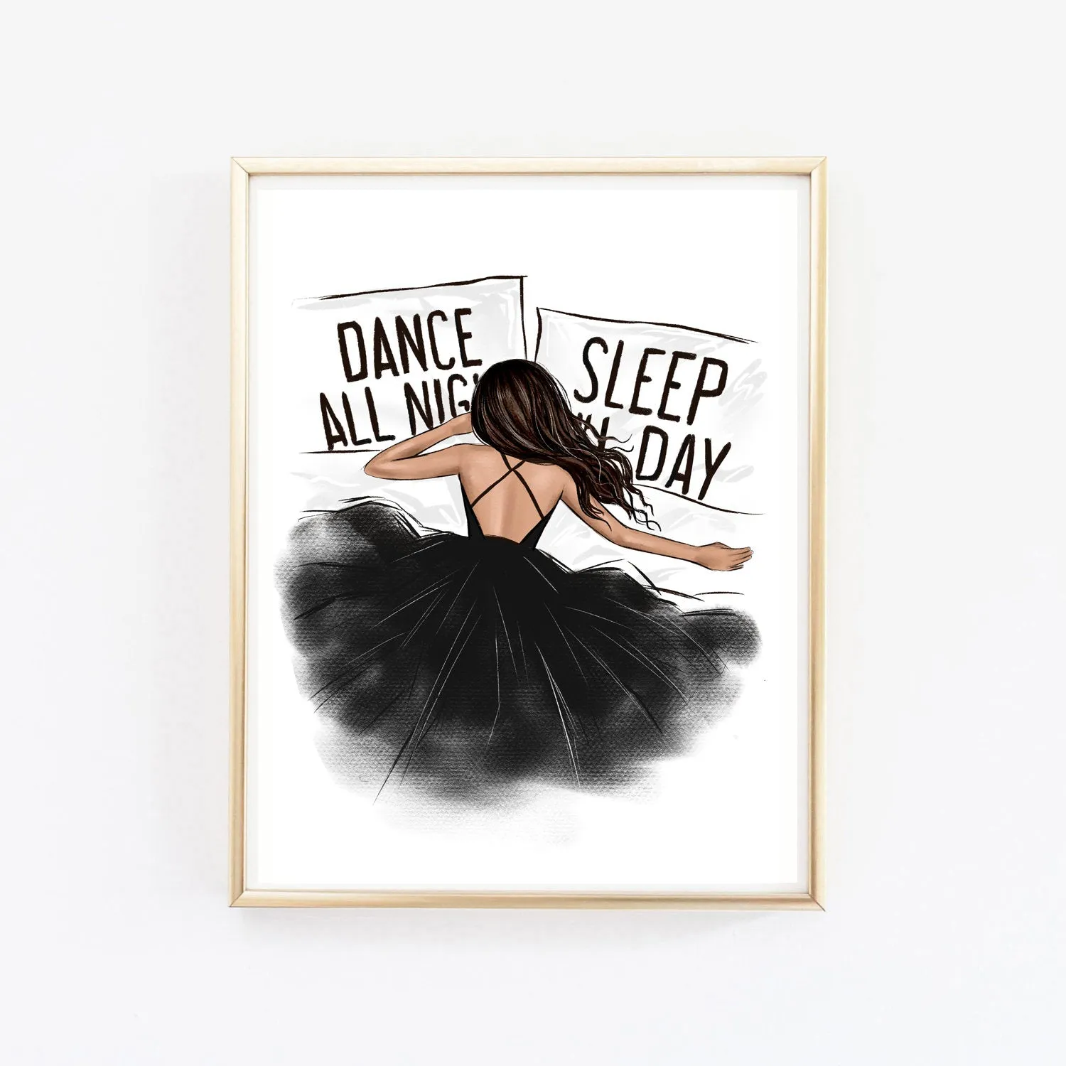 Dance all night sleep all day art print fashion illustration