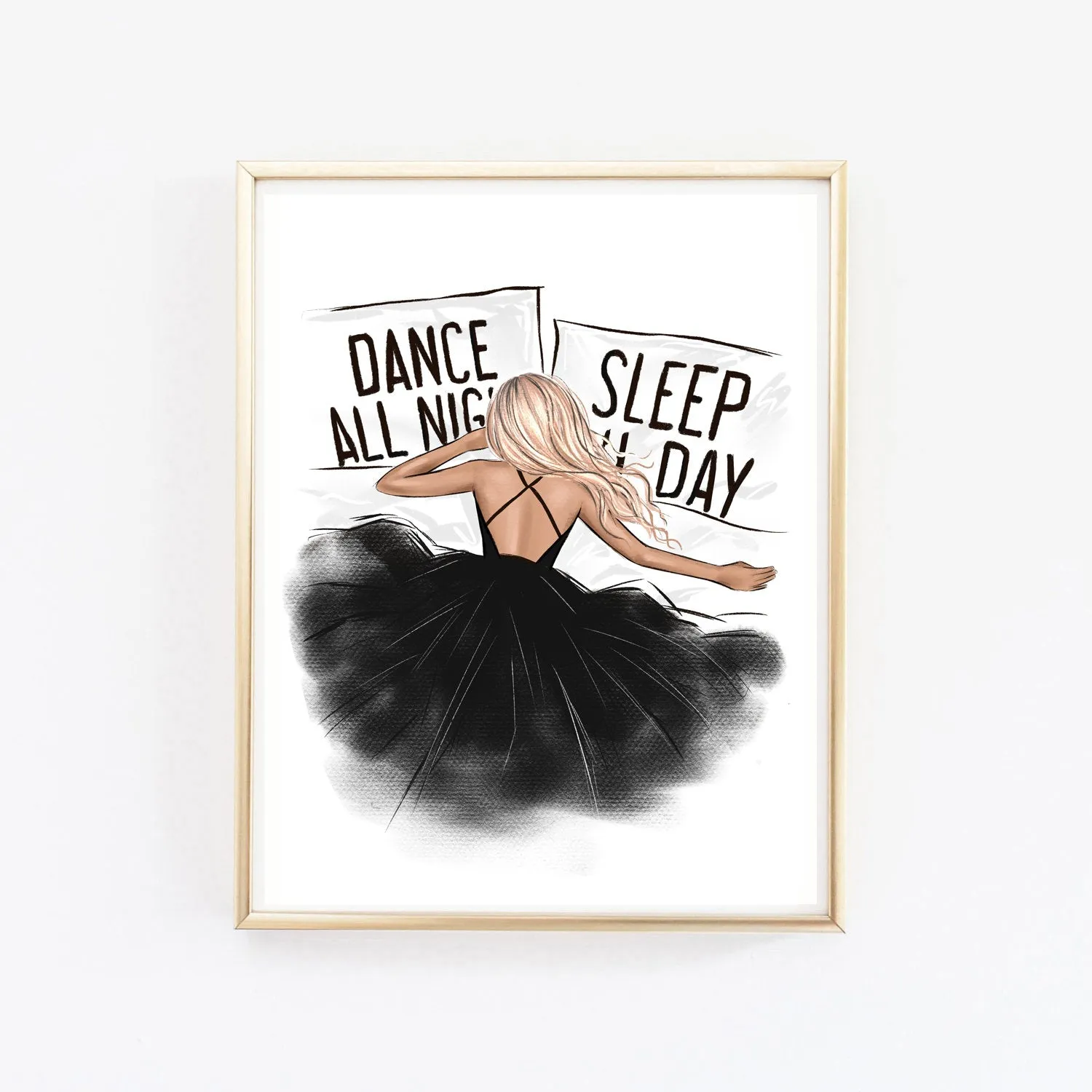 Dance all night sleep all day art print fashion illustration