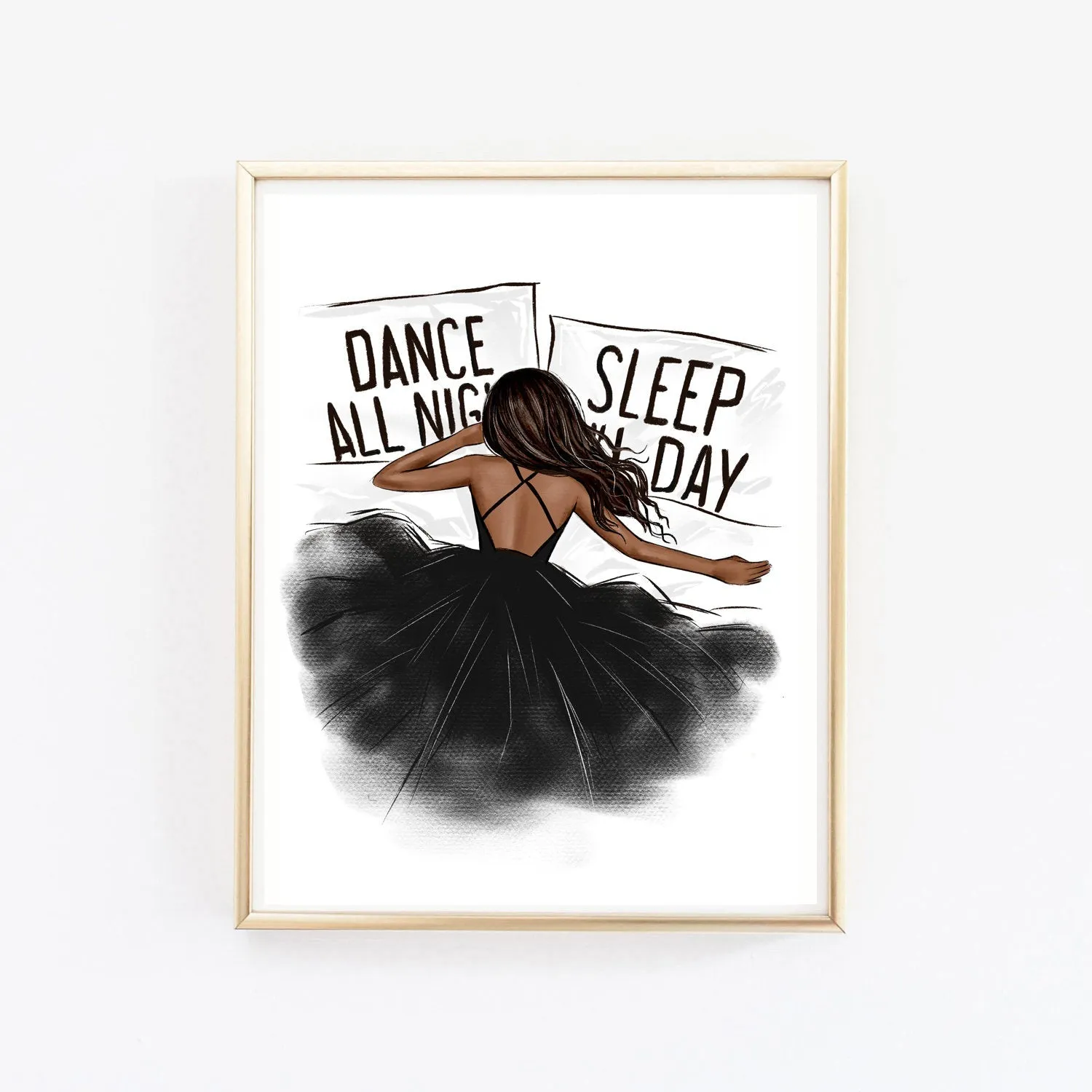 Dance all night sleep all day art print fashion illustration