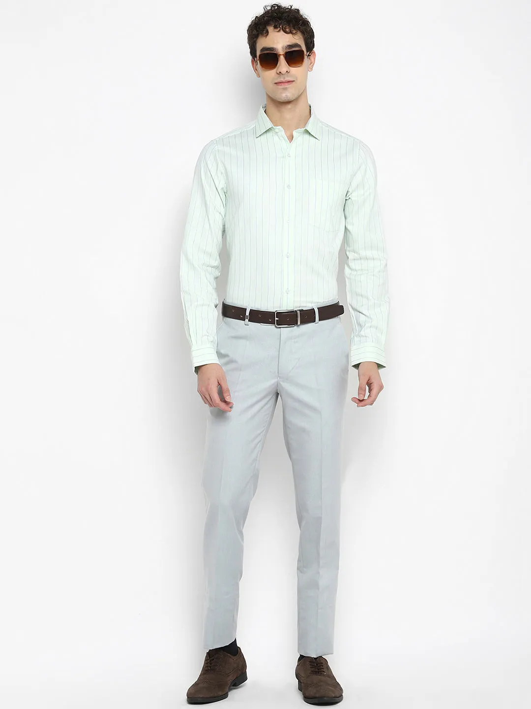 Turtle Stiped Light Green Slim Fit Formal Shirt