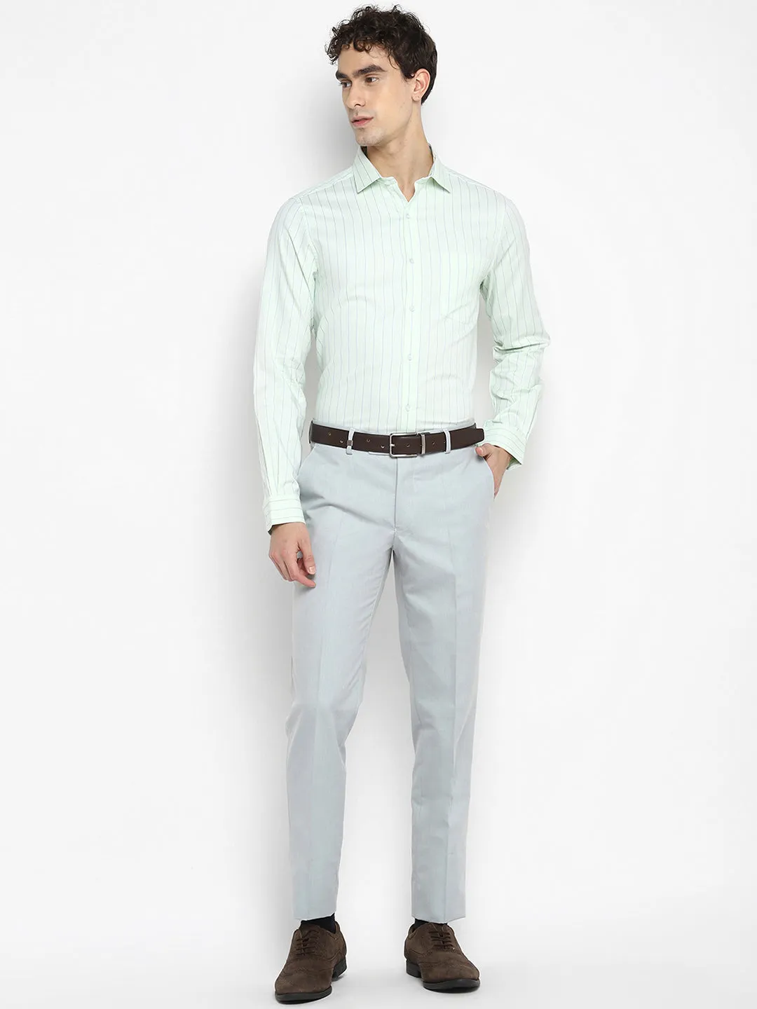 Turtle Stiped Light Green Slim Fit Formal Shirt