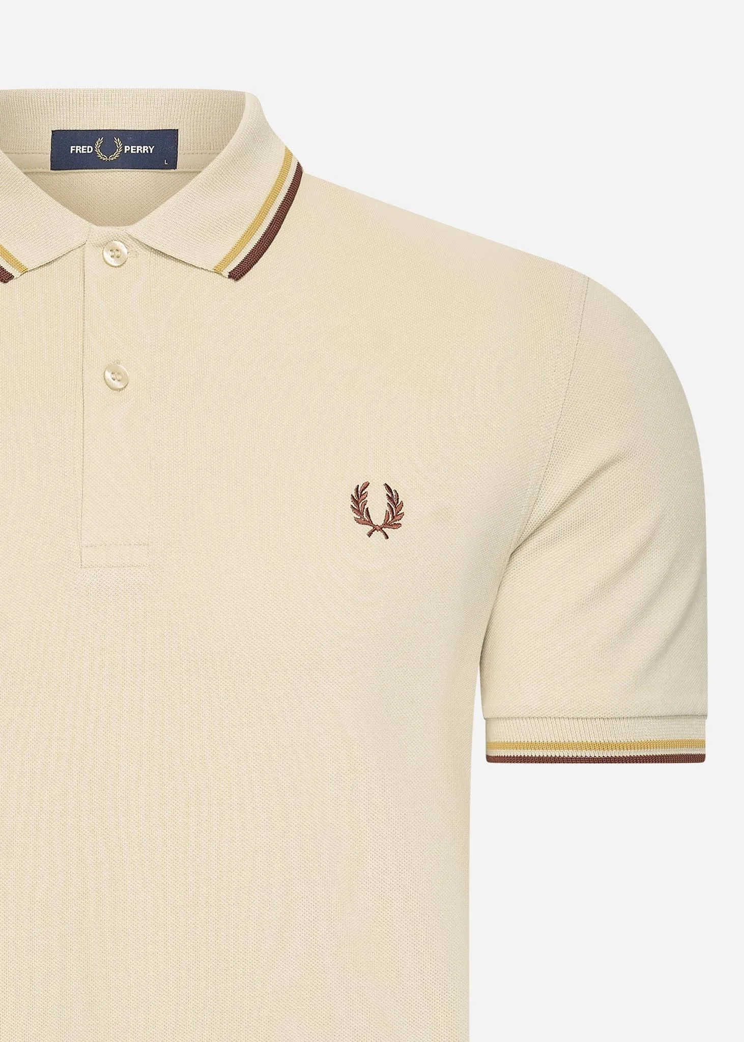 Twin tipped fred perry shirt - oatmeal honeycomb whisky brown