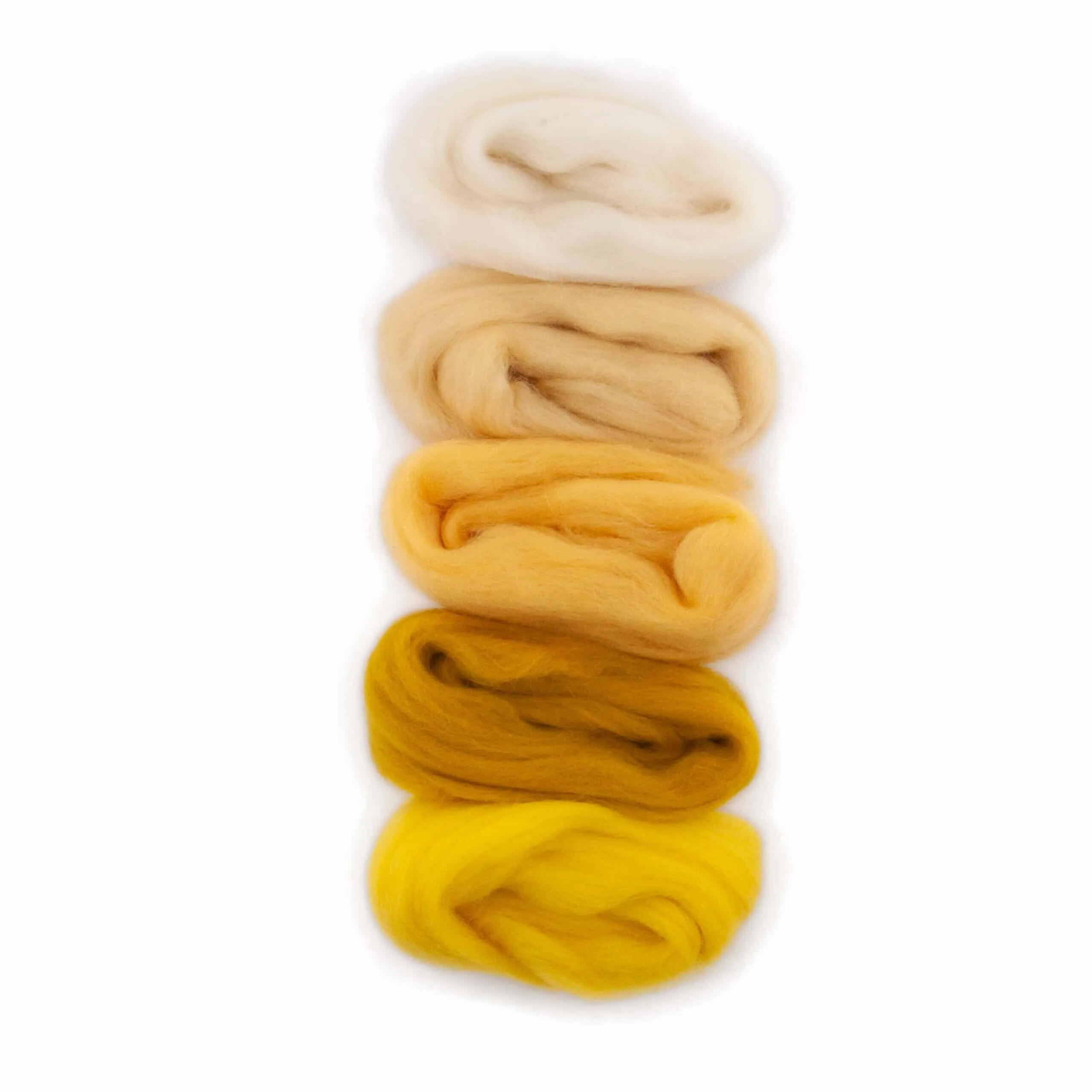 White and Yellow Shades - Five Merino Wool Top Roving Colors - 50 grams (1.75 oz) Total